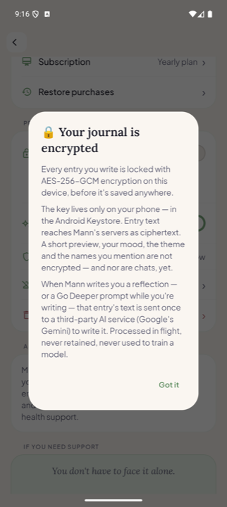 Privacy and app lock in Mann